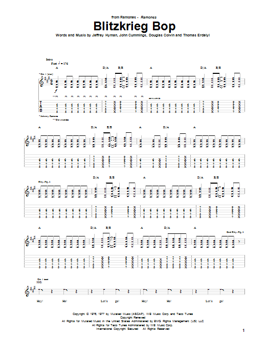 The Ramones Blitzkrieg Bop Sheet Music Notes & Chords for Guitar Tab - Download or Print PDF
