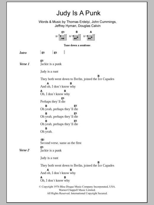 Ramones Judy Is A Punk Sheet Music Notes & Chords for Lyrics & Chords - Download or Print PDF