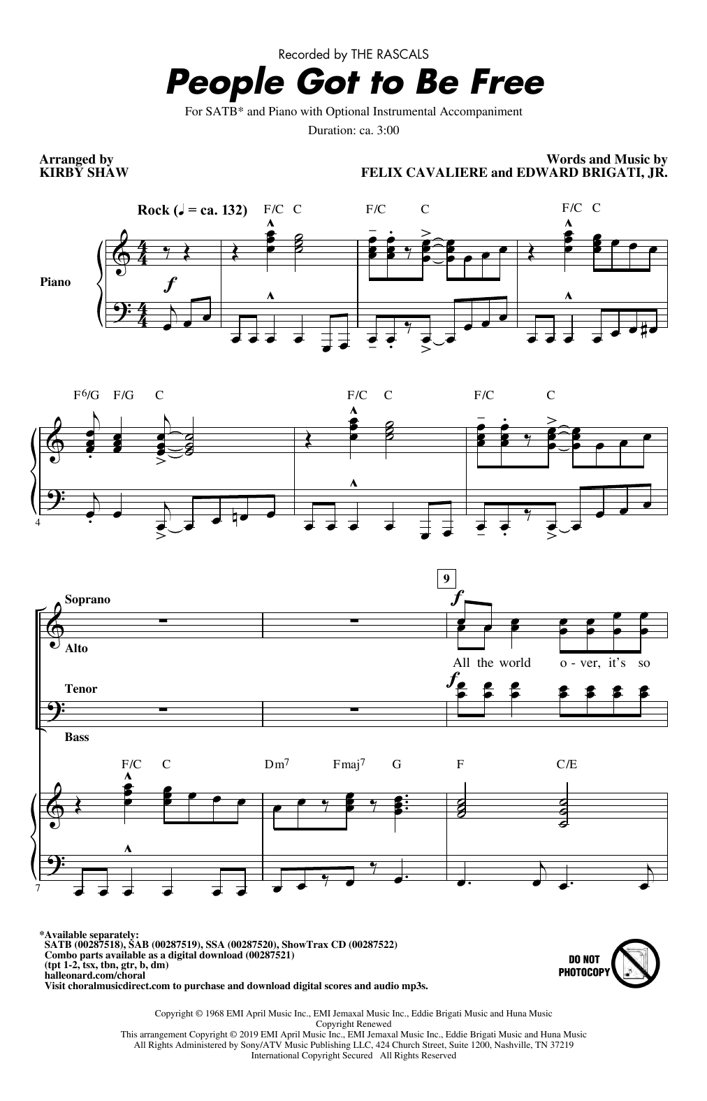 The Rascals People Got To Be Free (arr. Kirby Shaw) Sheet Music Notes & Chords for SSA Choir - Download or Print PDF