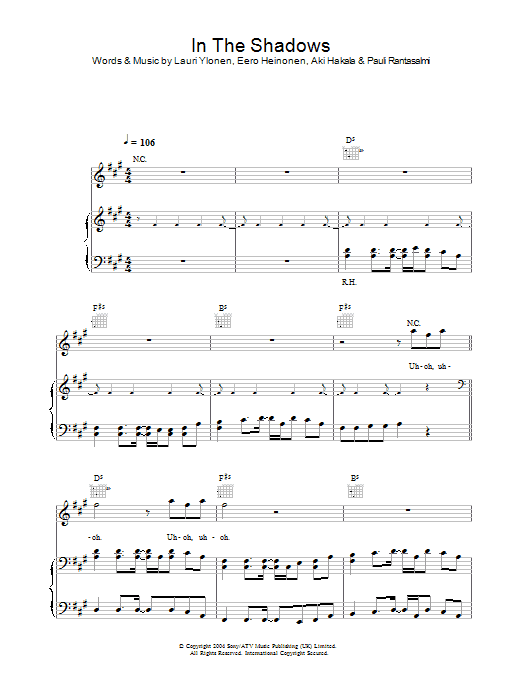 The Rasmus In The Shadows Sheet Music Notes & Chords for Lyrics & Chords - Download or Print PDF