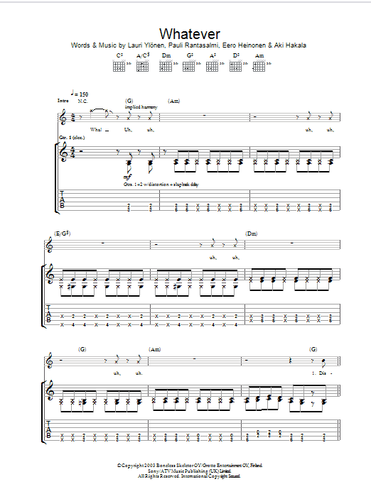 The Rasmus Whatever Sheet Music Notes & Chords for Guitar Tab - Download or Print PDF The Rasmus Whatever Sheet Music Notes & Chords for Guitar Tab - Download or Print PDF