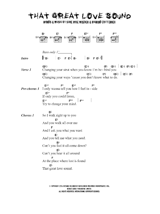 The Raveonettes That Great Love Sound Sheet Music Notes & Chords for Lyrics & Chords - Download or Print PDF