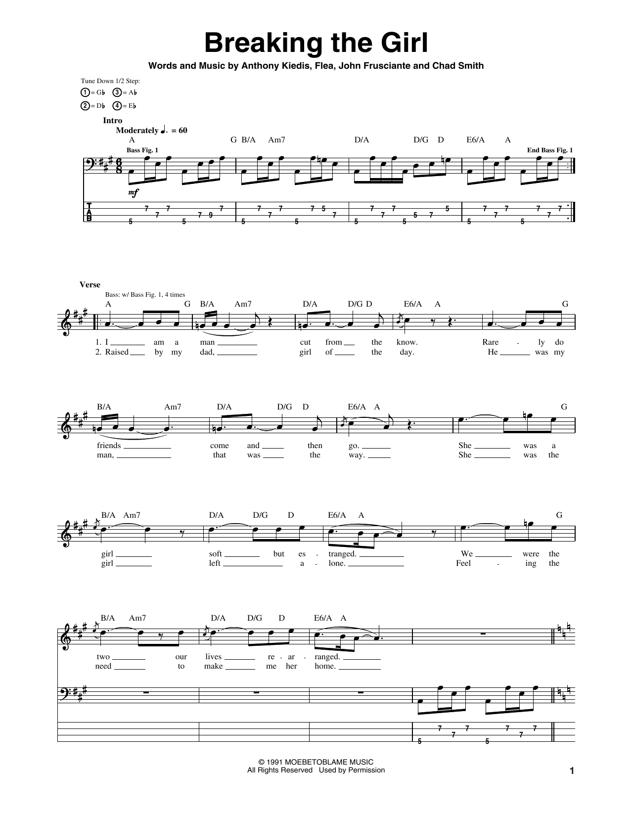 Red Hot Chili Peppers Breaking The Girl Sheet Music Notes & Chords for Bass Guitar Tab - Download or Print PDF