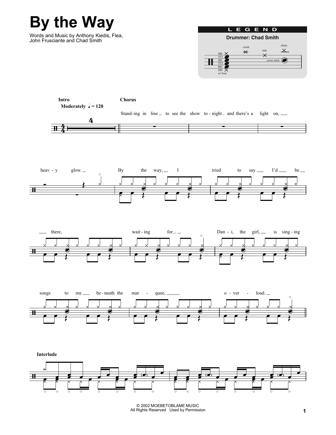 Red Hot Chili Peppers By The Way Sheet Music Notes & Chords for Drums Transcription - Download or Print PDF