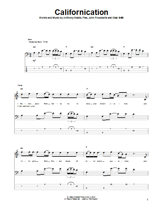 Red Hot Chili Peppers Californication Sheet Music Notes & Chords for Piano, Vocal & Guitar (Right-Hand Melody) - Download or Print PDF