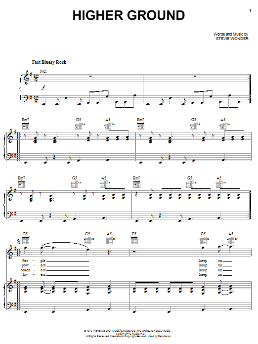 Red Hot Chili Peppers Higher Ground Sheet Music Notes & Chords for Piano, Vocal & Guitar (Right-Hand Melody) - Download or Print PDF