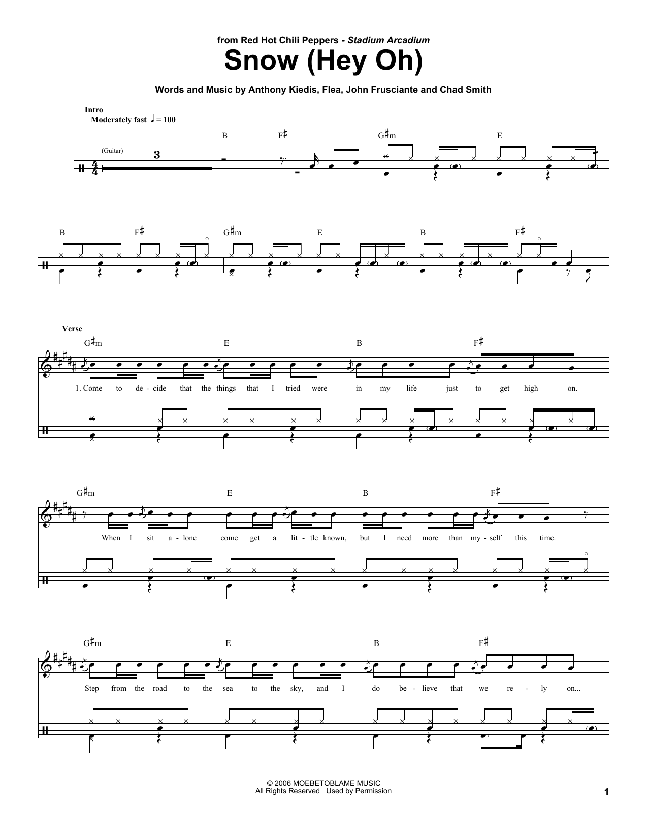 Red Hot Chili Peppers Snow (Hey Oh) Sheet Music Notes & Chords for Drums Transcription - Download or Print PDF