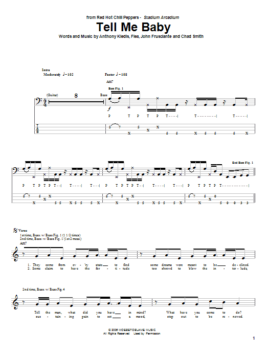 Red Hot Chili Peppers Tell Me Baby Sheet Music Notes & Chords for Bass Guitar Tab - Download or Print PDF