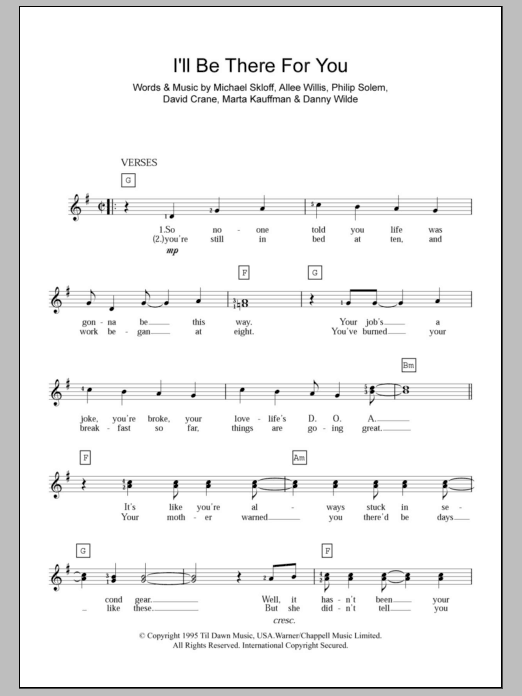 The Rembrandts I'll Be There For You Sheet Music Notes & Chords for Keyboard - Download or Print PDF