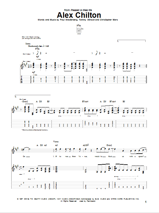 The Replacements Alex Chilton Sheet Music Notes & Chords for Guitar Tab - Download or Print PDF