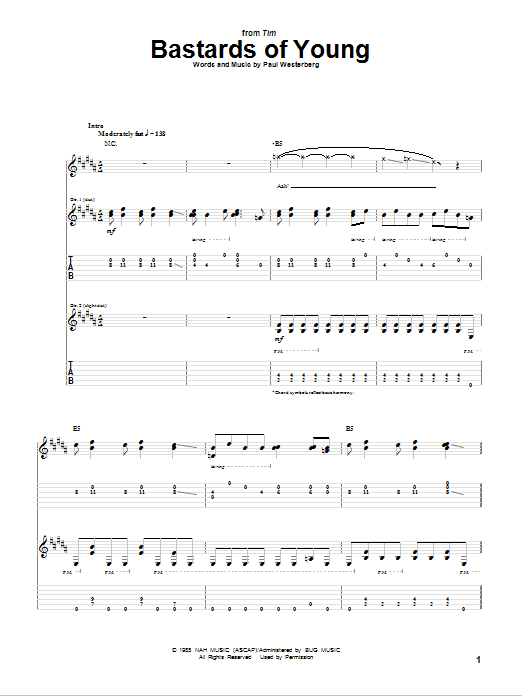 The Replacements Bastards Of Young Sheet Music Notes & Chords for Guitar Tab - Download or Print PDF