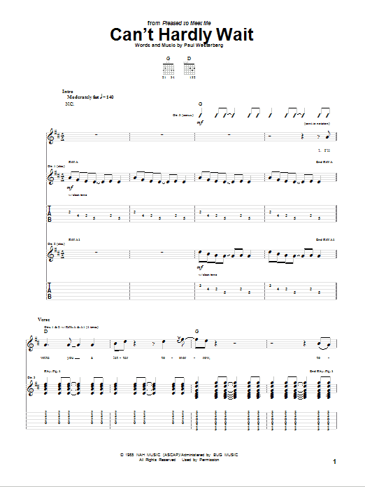 The Replacements Can't Hardly Wait Sheet Music Notes & Chords for Guitar Tab - Download or Print PDF