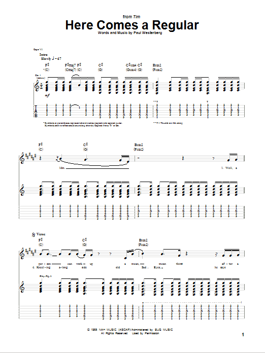 The Replacements Here Comes A Regular Sheet Music Notes & Chords for Guitar Tab - Download or Print PDF