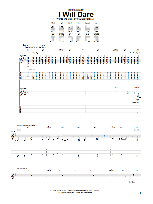 The Replacements I Will Dare Sheet Music Notes & Chords for Guitar Tab - Download or Print PDF