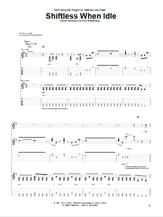 The Replacements Shiftless When Idle Sheet Music Notes & Chords for Guitar Tab - Download or Print PDF