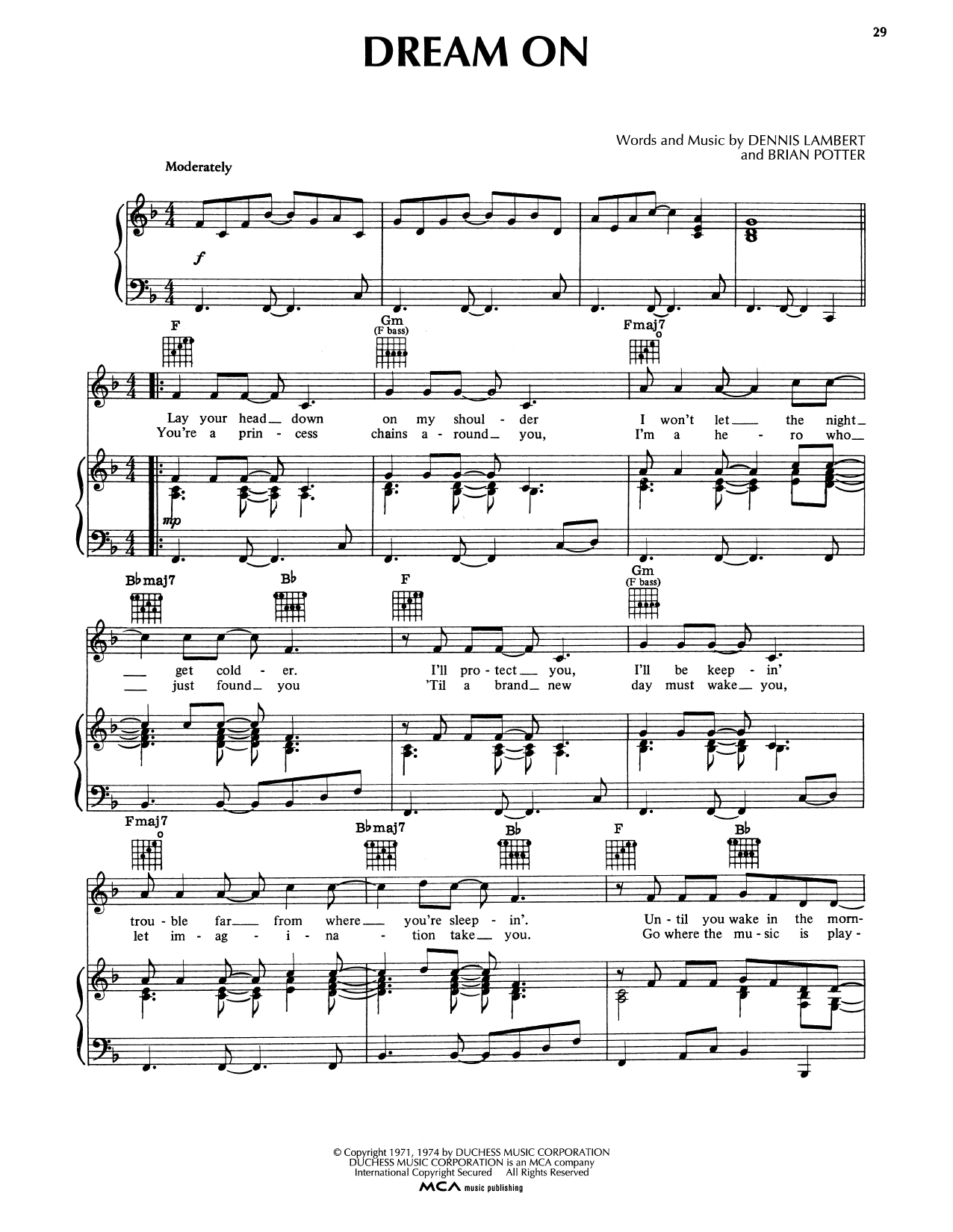The Righteous Brothers Dream On Sheet Music Notes & Chords for Piano, Vocal & Guitar (Right-Hand Melody) - Download or Print PDF