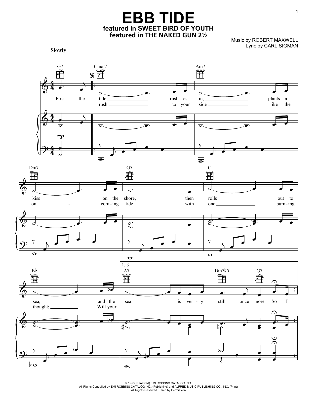The Righteous Brothers Ebb Tide Sheet Music Notes & Chords for Piano, Vocal & Guitar (Right-Hand Melody) - Download or Print PDF