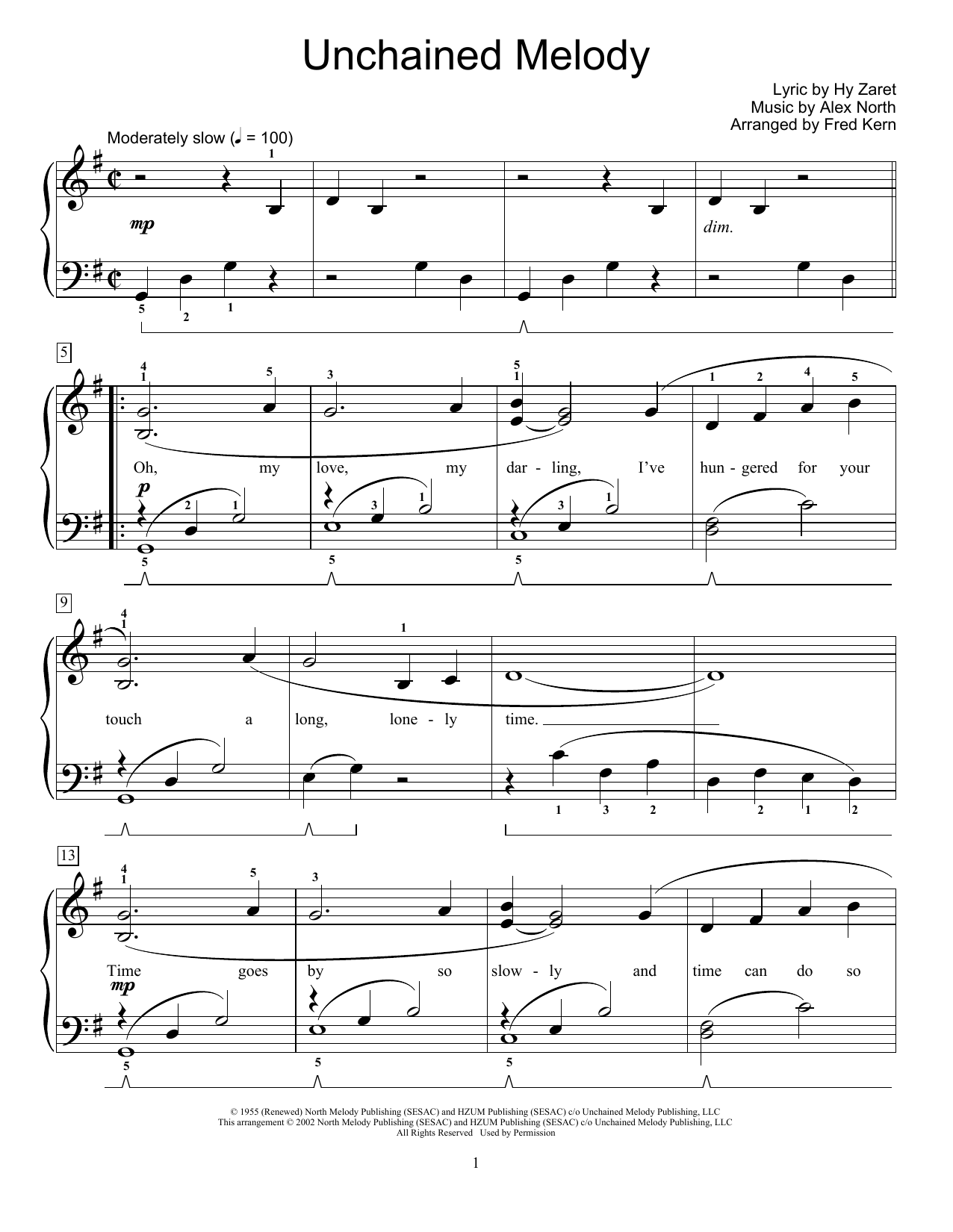The Righteous Brothers Unchained Melody (arr. Fred Kern) Sheet Music Notes & Chords for Educational Piano - Download or Print PDF