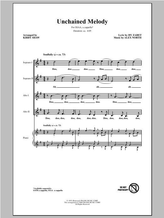 The Righteous Brothers Unchained Melody (Arr. Kirby Shaw) Sheet Music Notes & Chords for SSA - Download or Print PDF