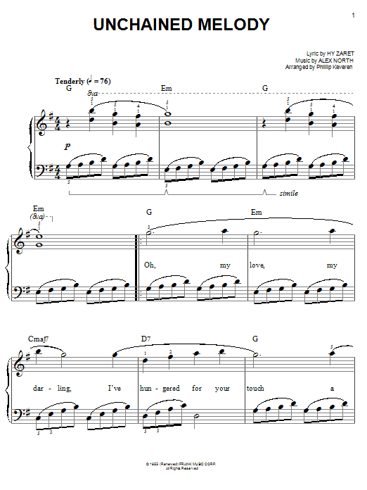 The Righteous Brothers Unchained Melody (arr. Phillip Keveren) Sheet Music Notes & Chords for Big Note Piano - Download or Print PDF