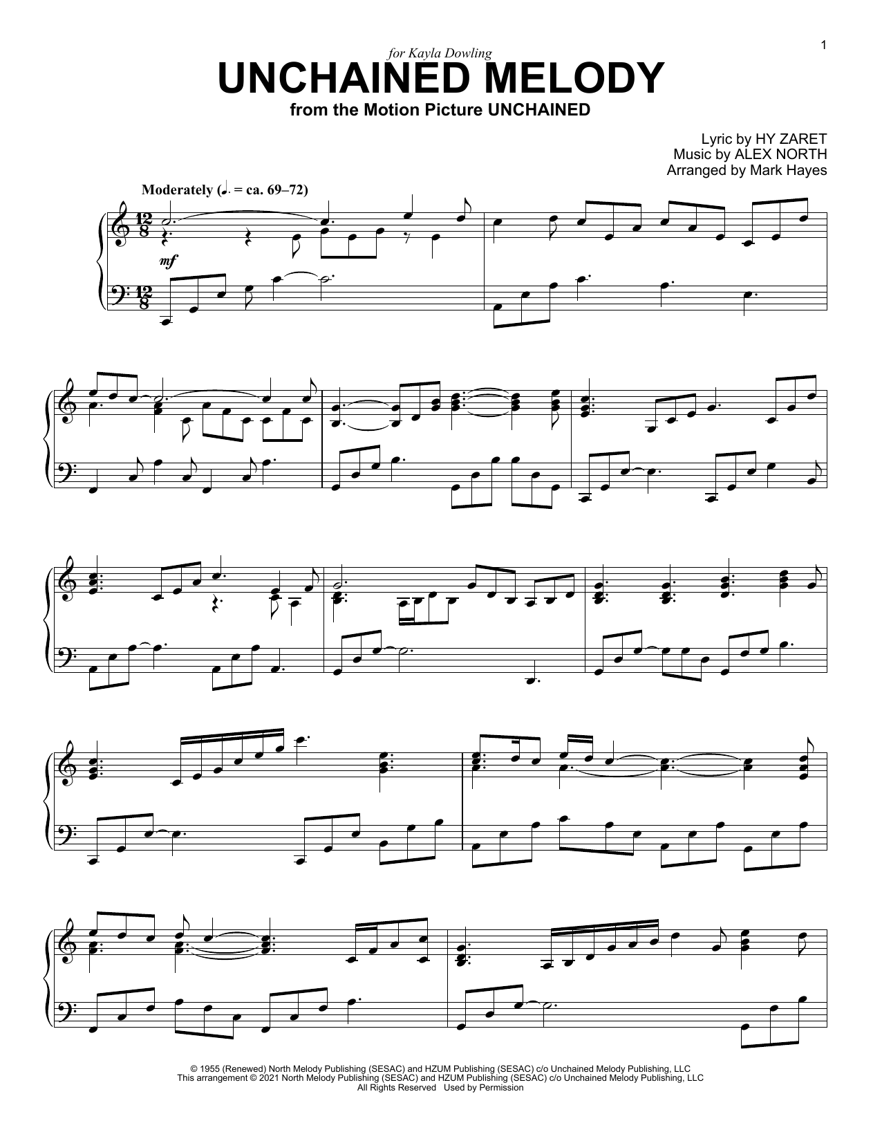 The Righteous Brothers Unchained Melody (from Ghost) (arr. Mark Hayes) Sheet Music Notes & Chords for Piano Solo - Download or Print PDF