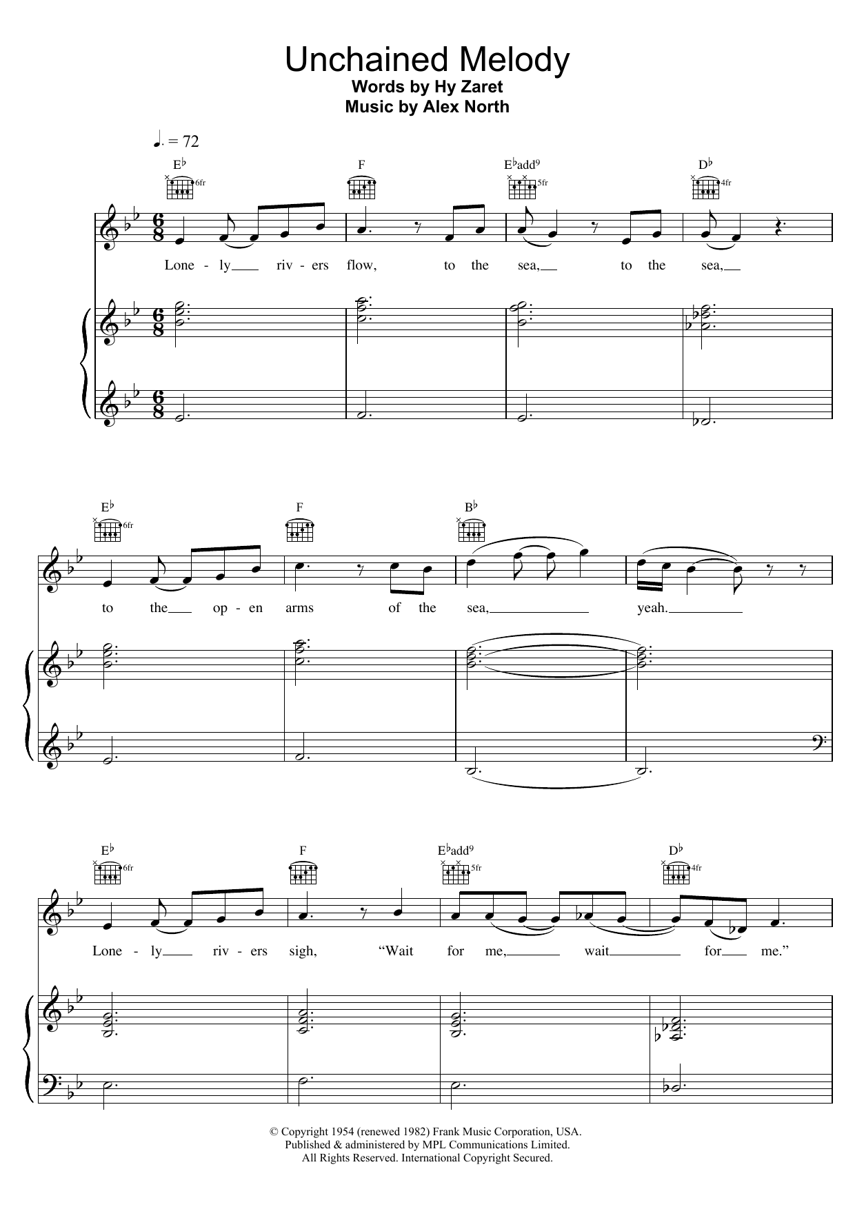 The Righteous Brothers Unchained Melody Sheet Music Notes & Chords for Piano - Download or Print PDF