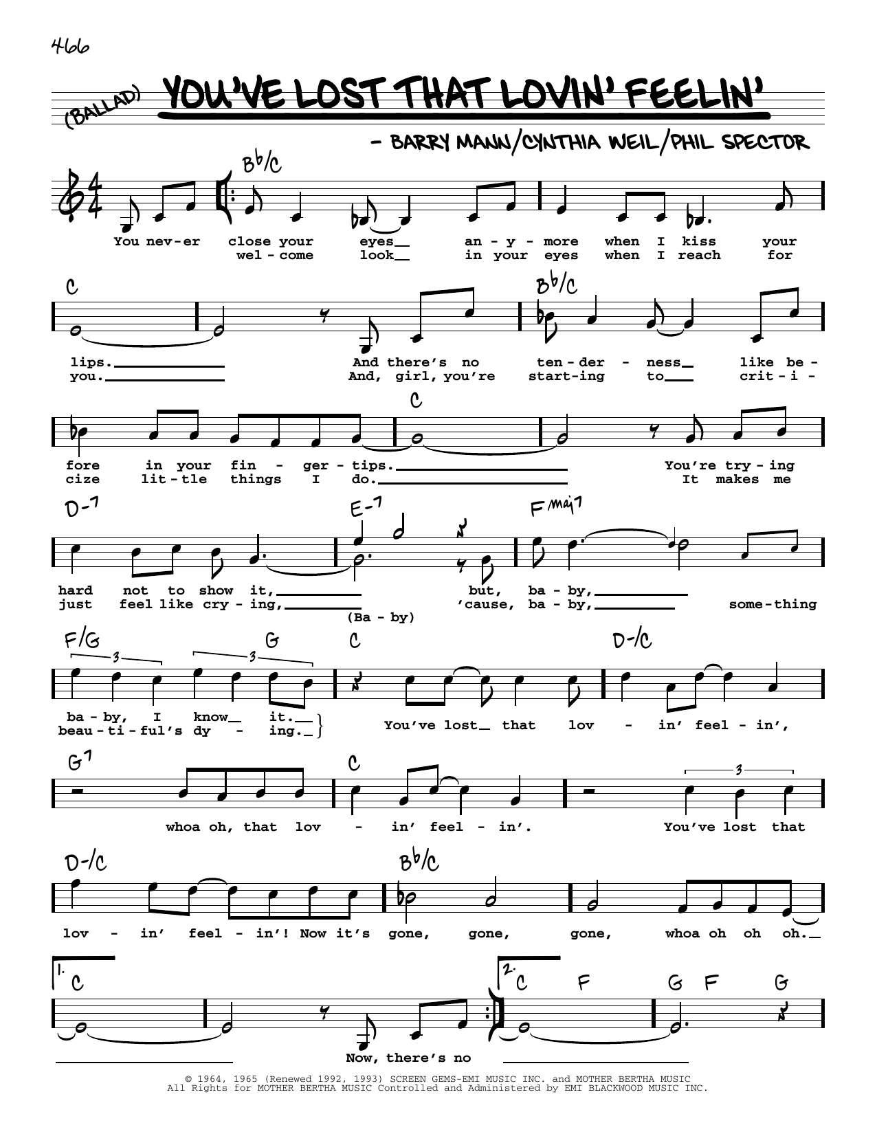 The Righteous Brothers You've Lost That Lovin' Feelin' (High Voice) Sheet Music Notes & Chords for Real Book – Melody, Lyrics & Chords - Download or Print PDF