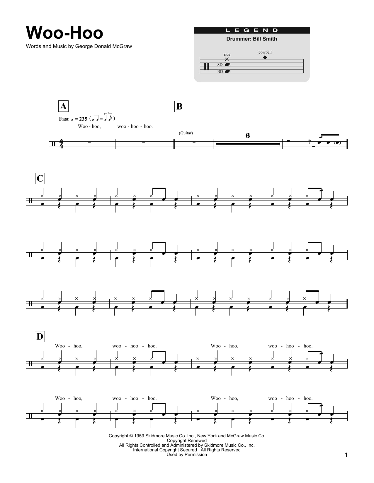 The Rock-A-Teens Woo-Hoo Sheet Music Notes & Chords for Drums Transcription - Download or Print PDF