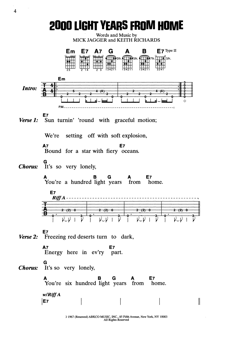The Rolling Stones 2000 Light Years From Home Sheet Music Notes & Chords for Guitar Chords/Lyrics - Download or Print PDF