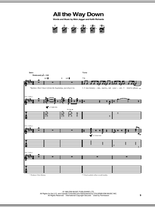 The Rolling Stones All The Way Down Sheet Music Notes & Chords for Guitar Tab - Download or Print PDF