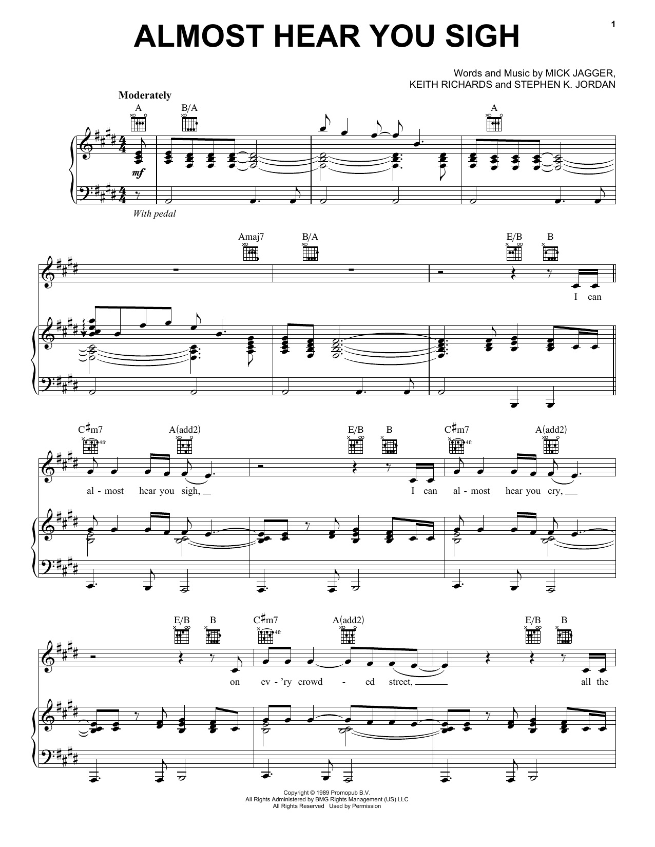 The Rolling Stones Almost Hear You Sigh Sheet Music Notes & Chords for Piano, Vocal & Guitar (Right-Hand Melody) - Download or Print PDF