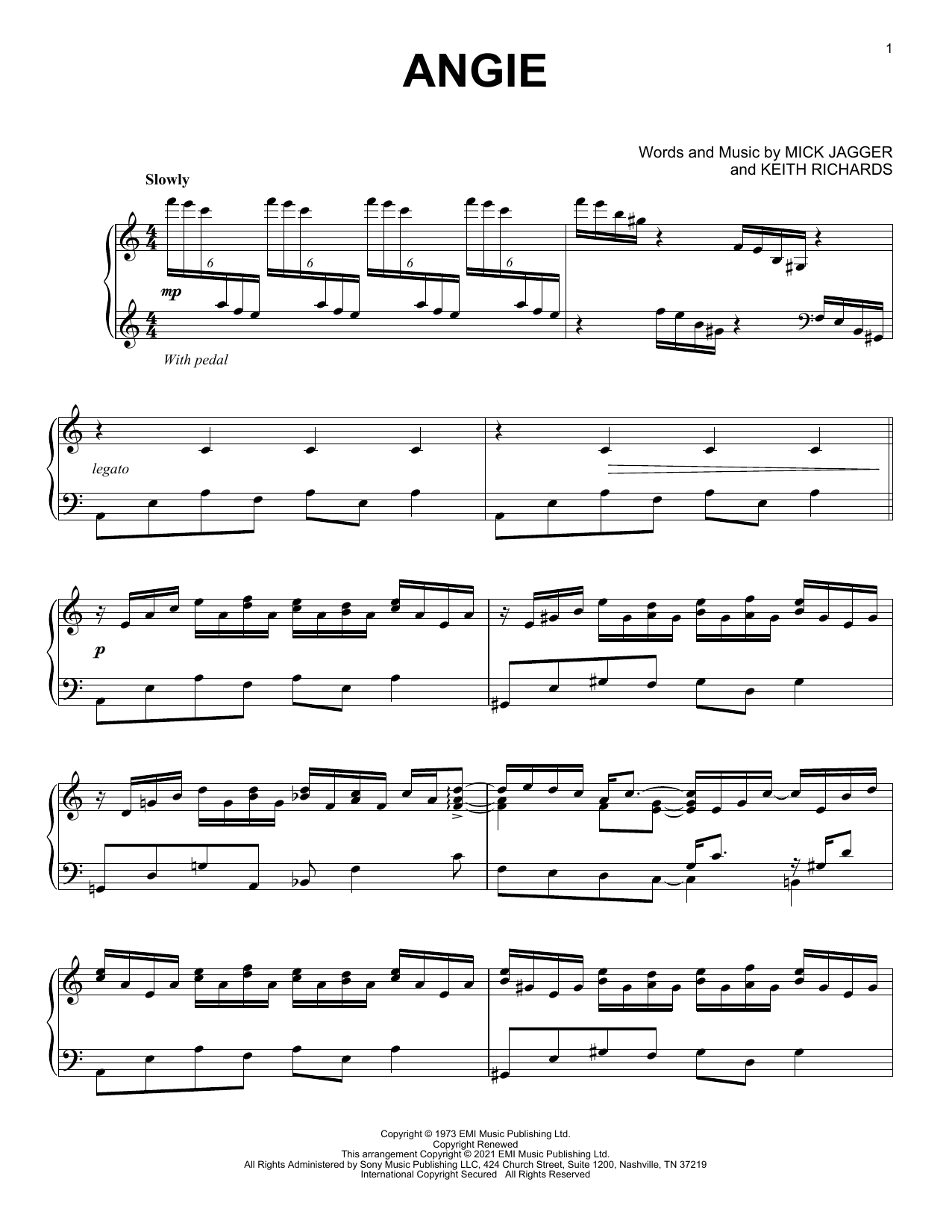 The Rolling Stones Angie [Classical version] (arr. David Pearl) Sheet Music Notes & Chords for Piano Solo - Download or Print PDF