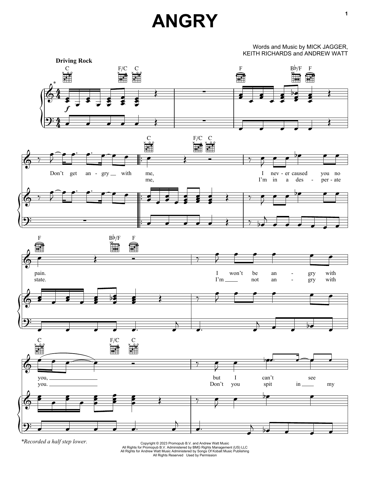 The Rolling Stones Angry Sheet Music Notes & Chords for Piano, Vocal & Guitar Chords (Right-Hand Melody) - Download or Print PDF