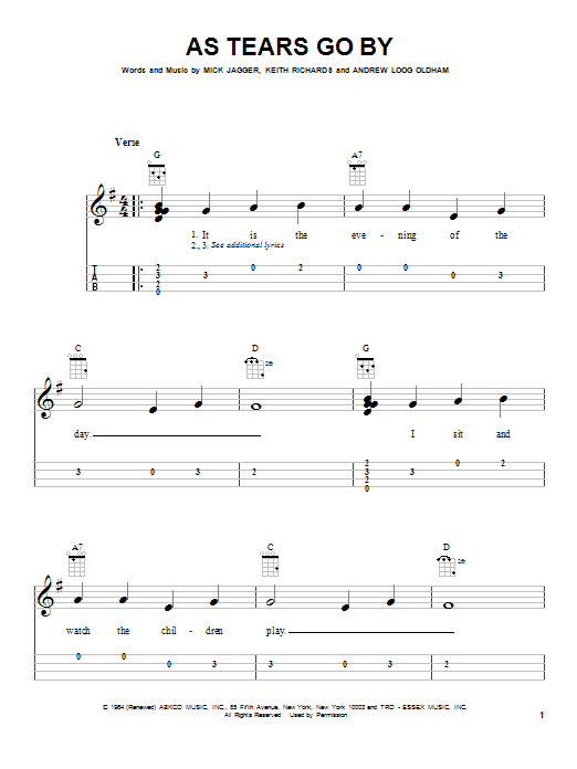 The Rolling Stones As Tears Go By Sheet Music Notes & Chords for Guitar Chords/Lyrics - Download or Print PDF