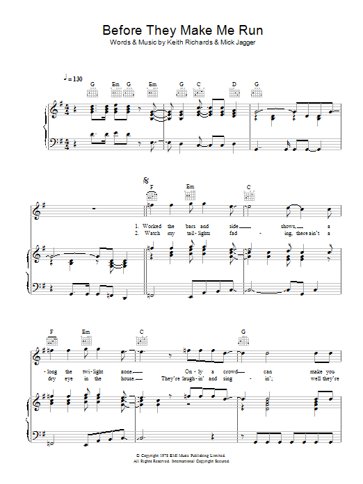 The Rolling Stones Before They Make Me Run Sheet Music Notes & Chords for Piano, Vocal & Guitar - Download or Print PDF