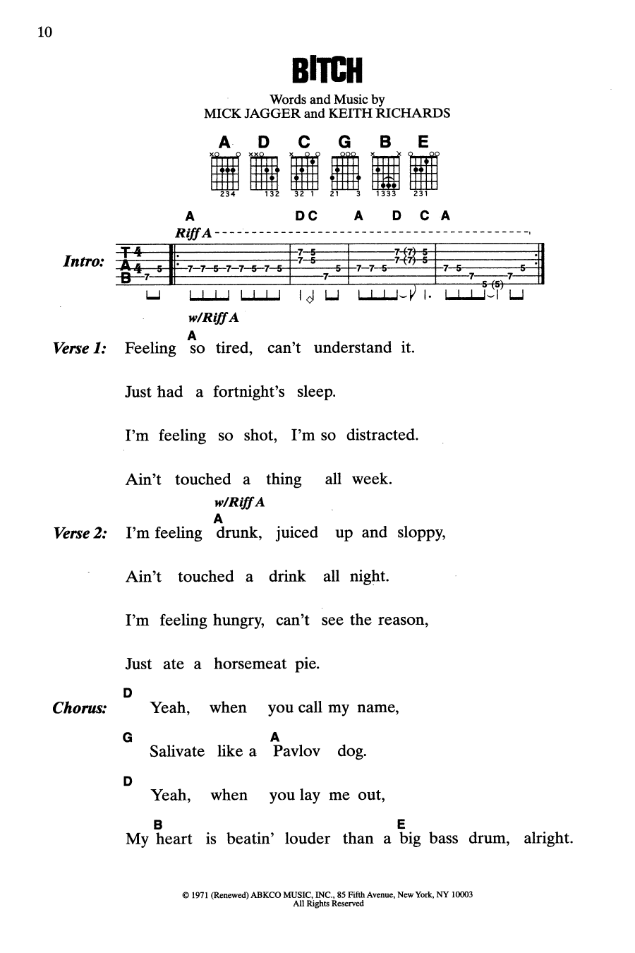 The Rolling Stones Bitch Sheet Music Notes & Chords for Guitar Chords/Lyrics - Download or Print PDF