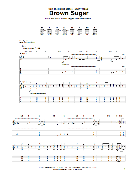 The Rolling Stones Brown Sugar Sheet Music Notes & Chords for Guitar Tab - Download or Print PDF