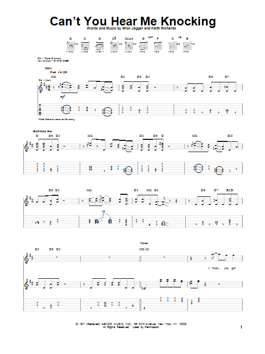 The Rolling Stones Can't You Hear Me Knocking Sheet Music Notes & Chords for Guitar Chords/Lyrics - Download or Print PDF