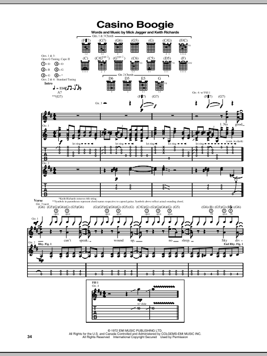 The Rolling Stones Casino Boogie Sheet Music Notes & Chords for Guitar Tab - Download or Print PDF