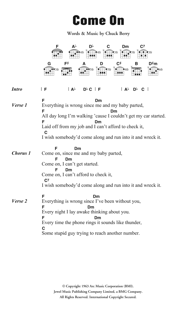The Rolling Stones Come On Sheet Music Notes & Chords for Lyrics & Chords - Download or Print PDF