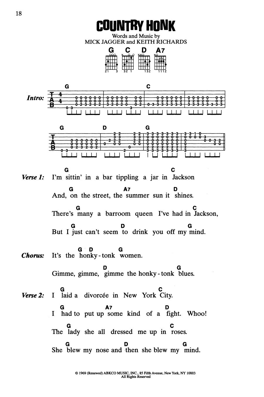 The Rolling Stones Country Honk Sheet Music Notes & Chords for Guitar Chords/Lyrics - Download or Print PDF