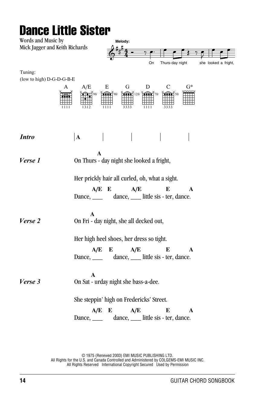 The Rolling Stones Dance Little Sister Sheet Music Notes & Chords for Lyrics & Chords - Download or Print PDF