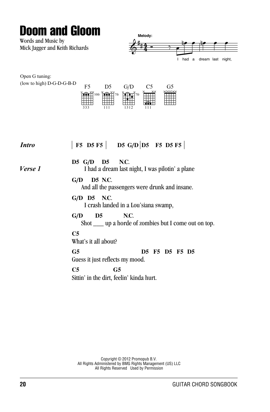 The Rolling Stones Doom And Gloom Sheet Music Notes & Chords for Piano, Vocal & Guitar (Right-Hand Melody) - Download or Print PDF