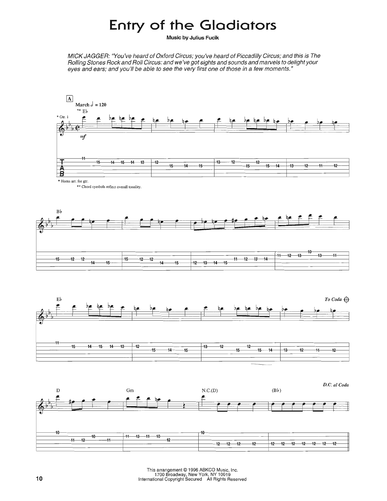 The Rolling Stones Entry Of The Gladiators Sheet Music Notes & Chords for Guitar Tab - Download or Print PDF