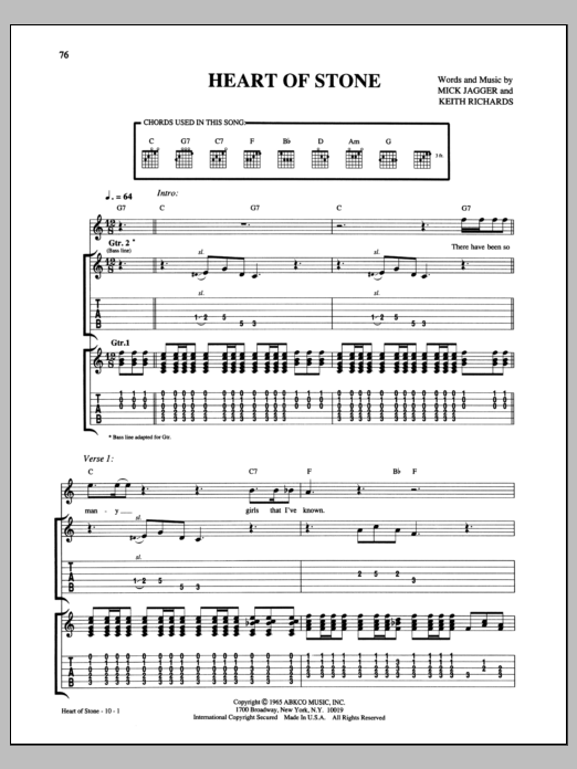 The Rolling Stones Heart Of Stone Sheet Music Notes & Chords for Guitar Chords/Lyrics - Download or Print PDF