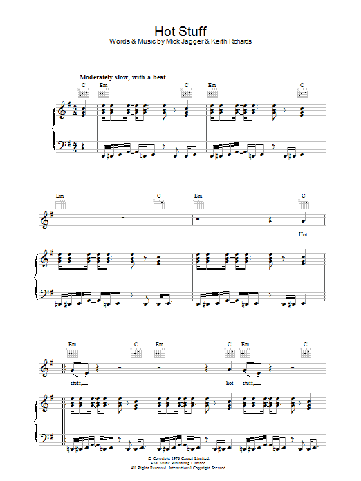 The Rolling Stones Hot Stuff Sheet Music Notes & Chords for Piano, Vocal & Guitar - Download or Print PDF