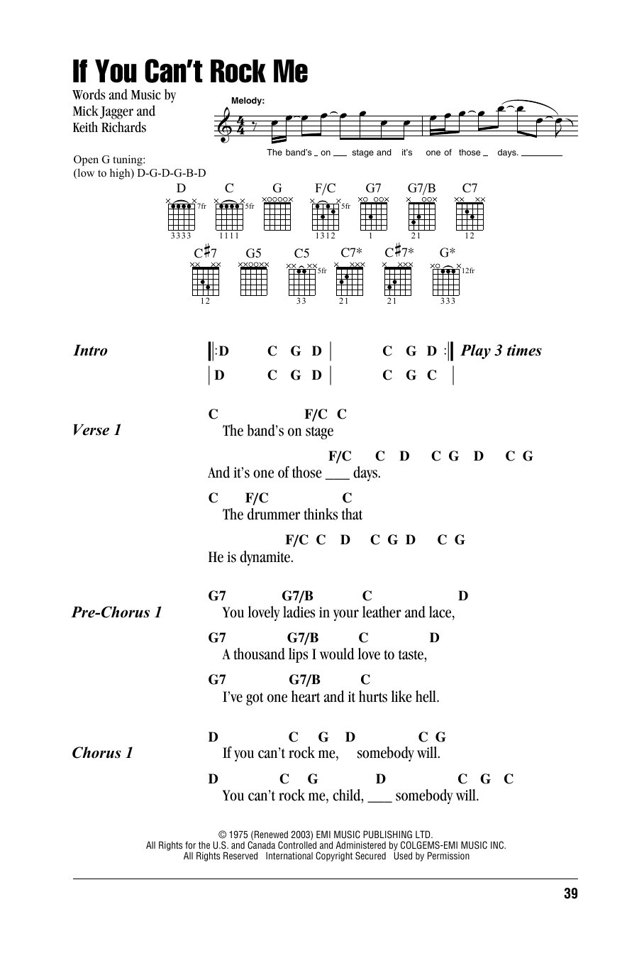 The Rolling Stones If You Can't Rock Me Sheet Music Notes & Chords for Lyrics & Chords - Download or Print PDF