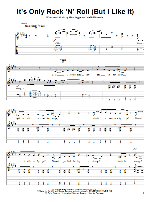 The Rolling Stones It's Only Rock 'N' Roll (But I Like It) Sheet Music Notes & Chords for Easy Guitar Tab - Download or Print PDF
