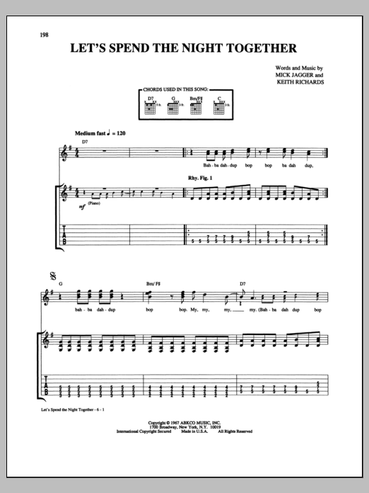 The Rolling Stones Let's Spend The Night Together Sheet Music Notes & Chords for Guitar Tab - Download or Print PDF