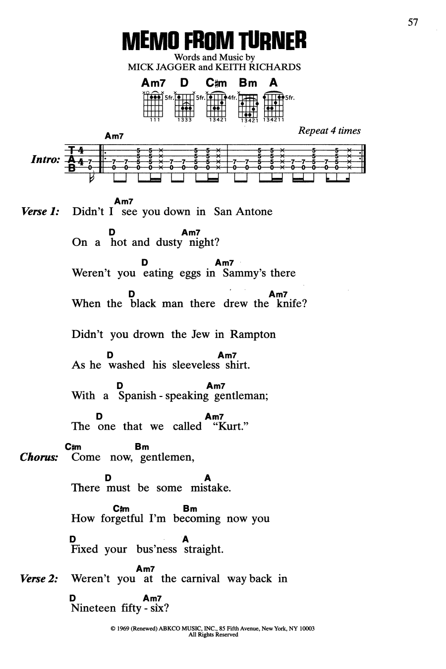 The Rolling Stones Memo From Turner (from Performance) Sheet Music Notes & Chords for Guitar Chords/Lyrics - Download or Print PDF